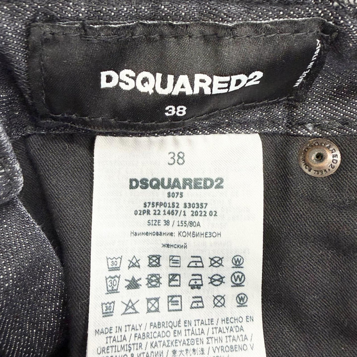 極美品△DSQUARED2 ディースクエアード 22AW S75FP0152 コットン ダメージ加工 デニムサロペット ブラック系 38 伊製 正規品 レディース