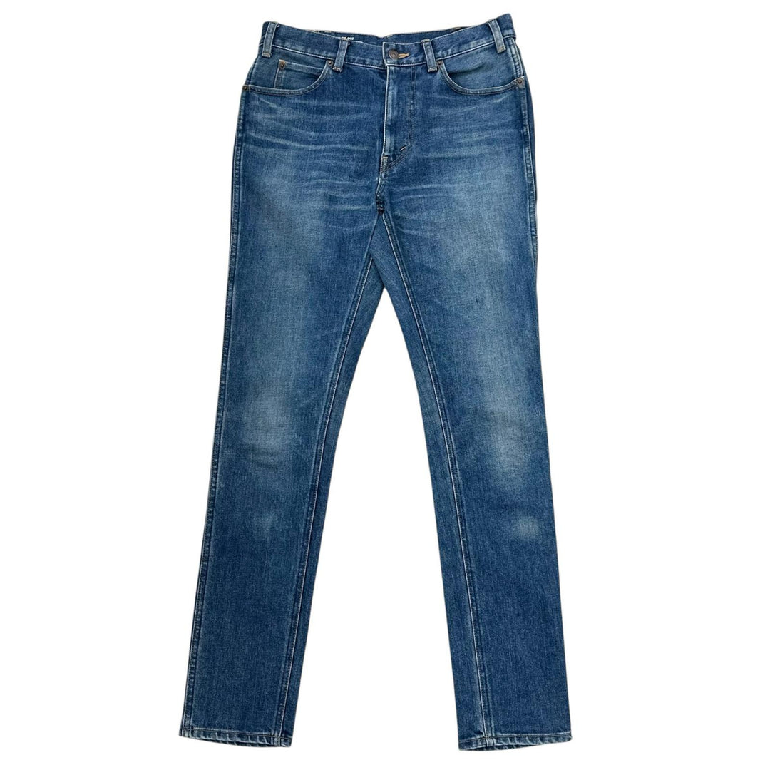 極美品▲CELINE セリーヌ N112 640E 07WS ロゴボタン ウォッシュ加工 スキニー デニムパンツ インディゴ 28 日本製 正規品 レディース
