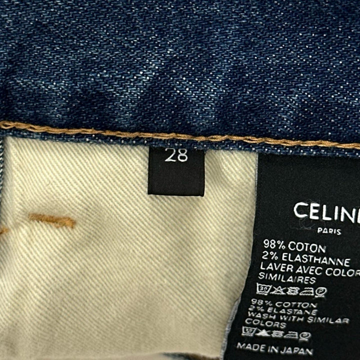 極美品▲CELINE セリーヌ N112 640E 07WS ロゴボタン ウォッシュ加工 スキニー デニムパンツ インディゴ 28 日本製 正規品 レディース