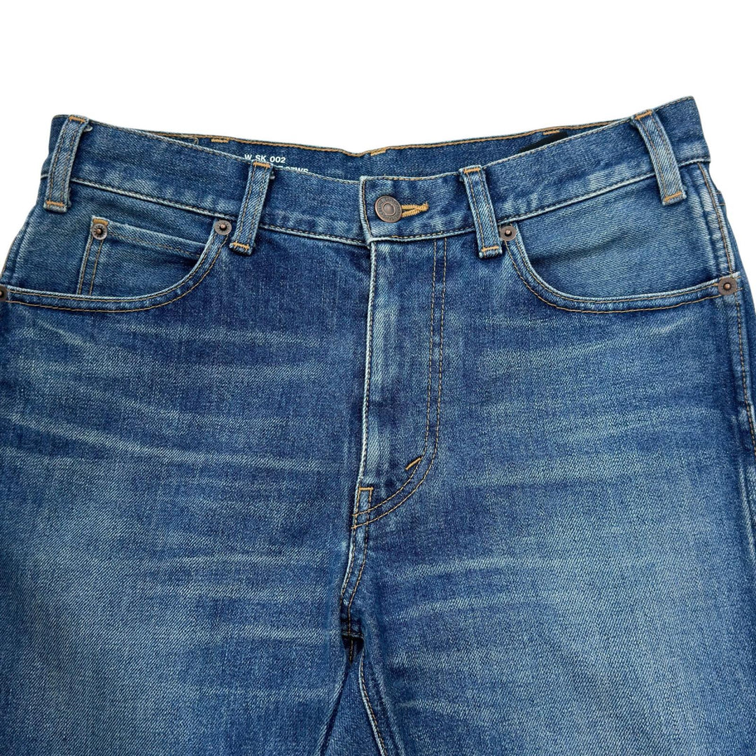 極美品▲CELINE セリーヌ N112 640E 07WS ロゴボタン ウォッシュ加工 スキニー デニムパンツ インディゴ 28 日本製 正規品 レディース