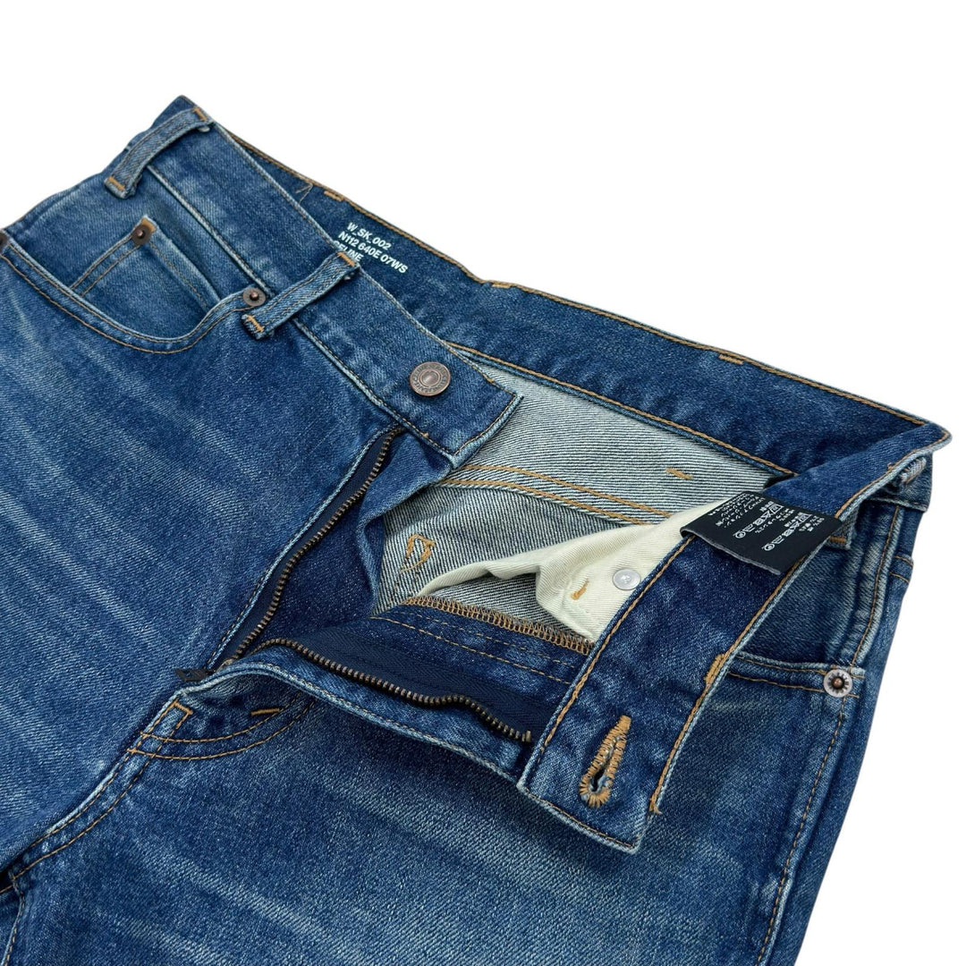 極美品▲CELINE セリーヌ N112 640E 07WS ロゴボタン ウォッシュ加工 スキニー デニムパンツ インディゴ 28 日本製 正規品 レディース