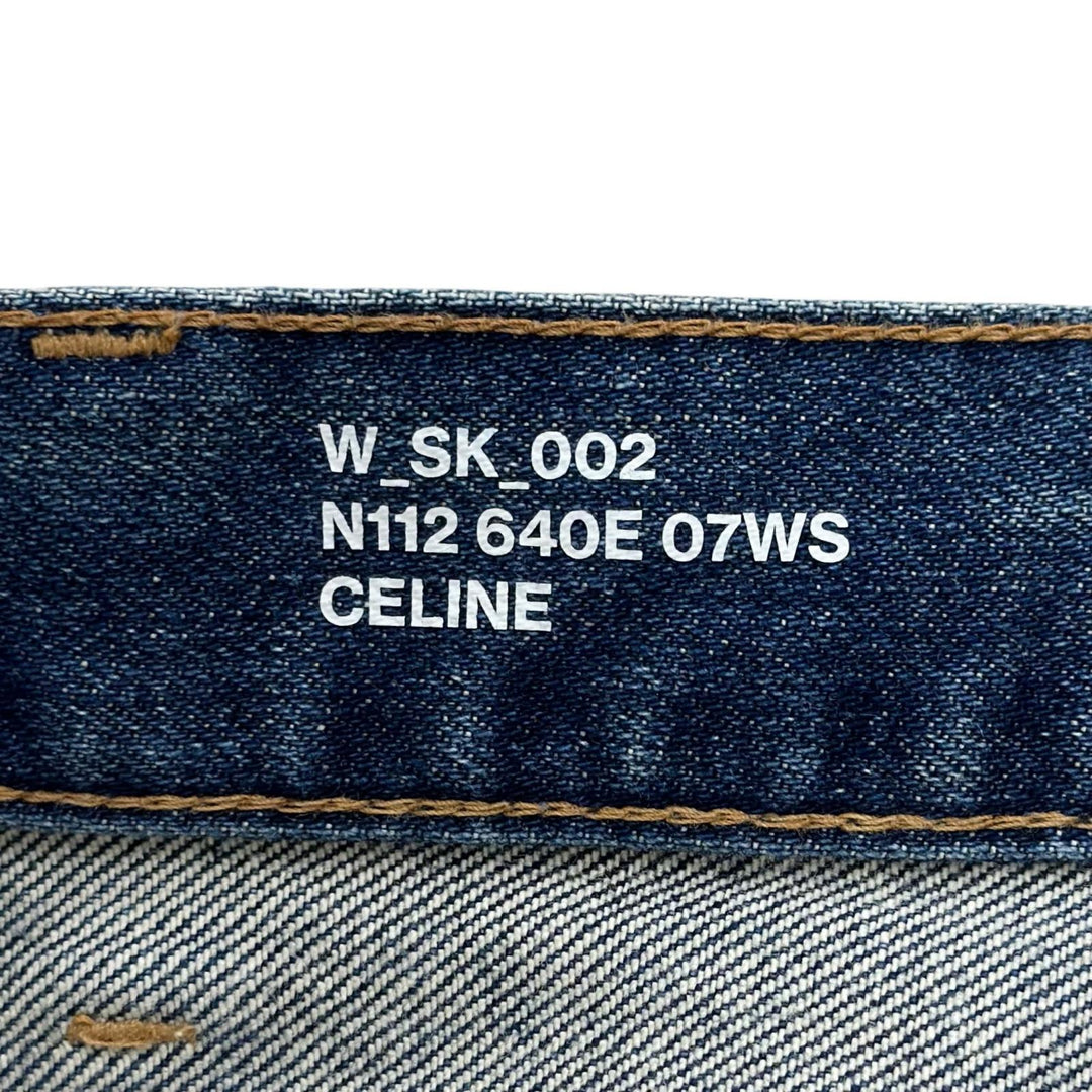 極美品▲CELINE セリーヌ N112 640E 07WS ロゴボタン ウォッシュ加工 スキニー デニムパンツ インディゴ 28 日本製 正規品 レディース