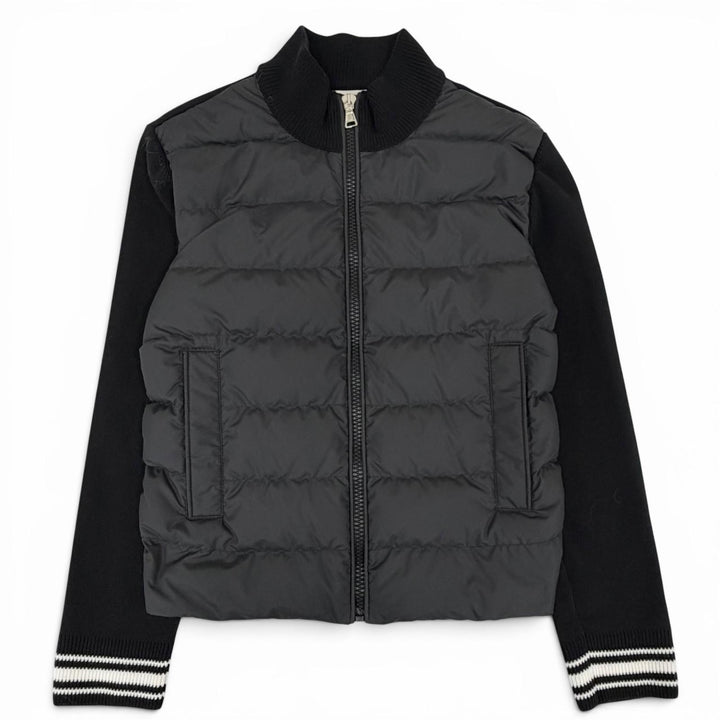 極美品△MONCLER モンクレール 2024年製 ロゴワッペン ニット切替 ジップアップ ダウンジャケット ブラック 10anni 140cm 正規品 キッズ