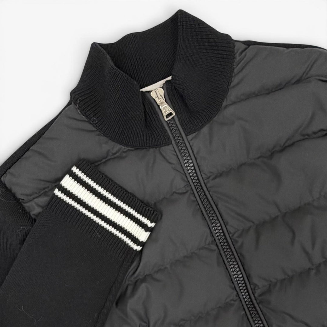 極美品△MONCLER モンクレール 2024年製 ロゴワッペン ニット切替 ジップアップ ダウンジャケット ブラック 10anni 140cm 正規品 キッズ
