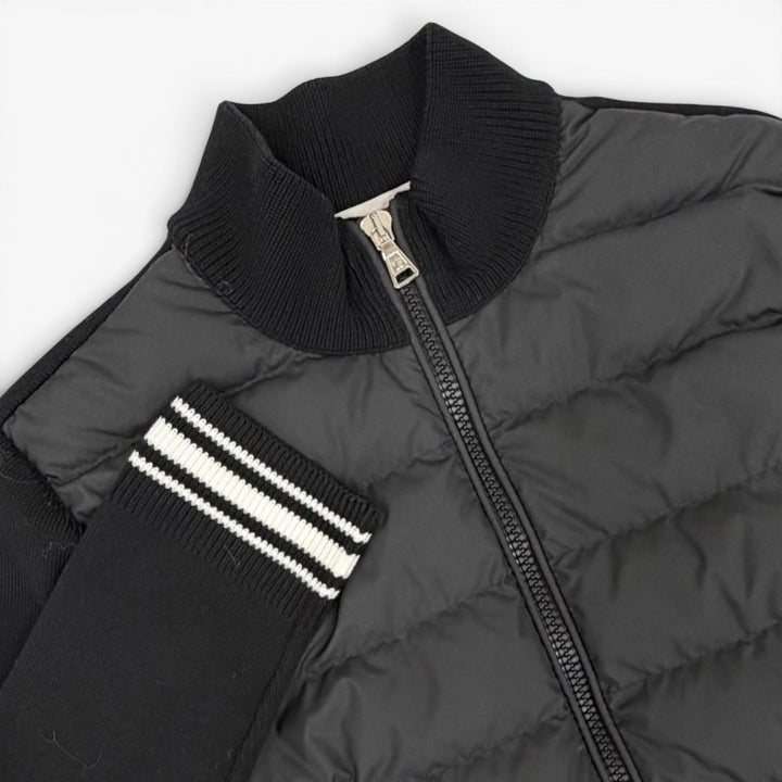 極美品△MONCLER モンクレール 2024年製 ロゴワッペン ニット切替 ジップアップ ダウンジャケット ブラック 10anni 140cm 正規品 キッズ