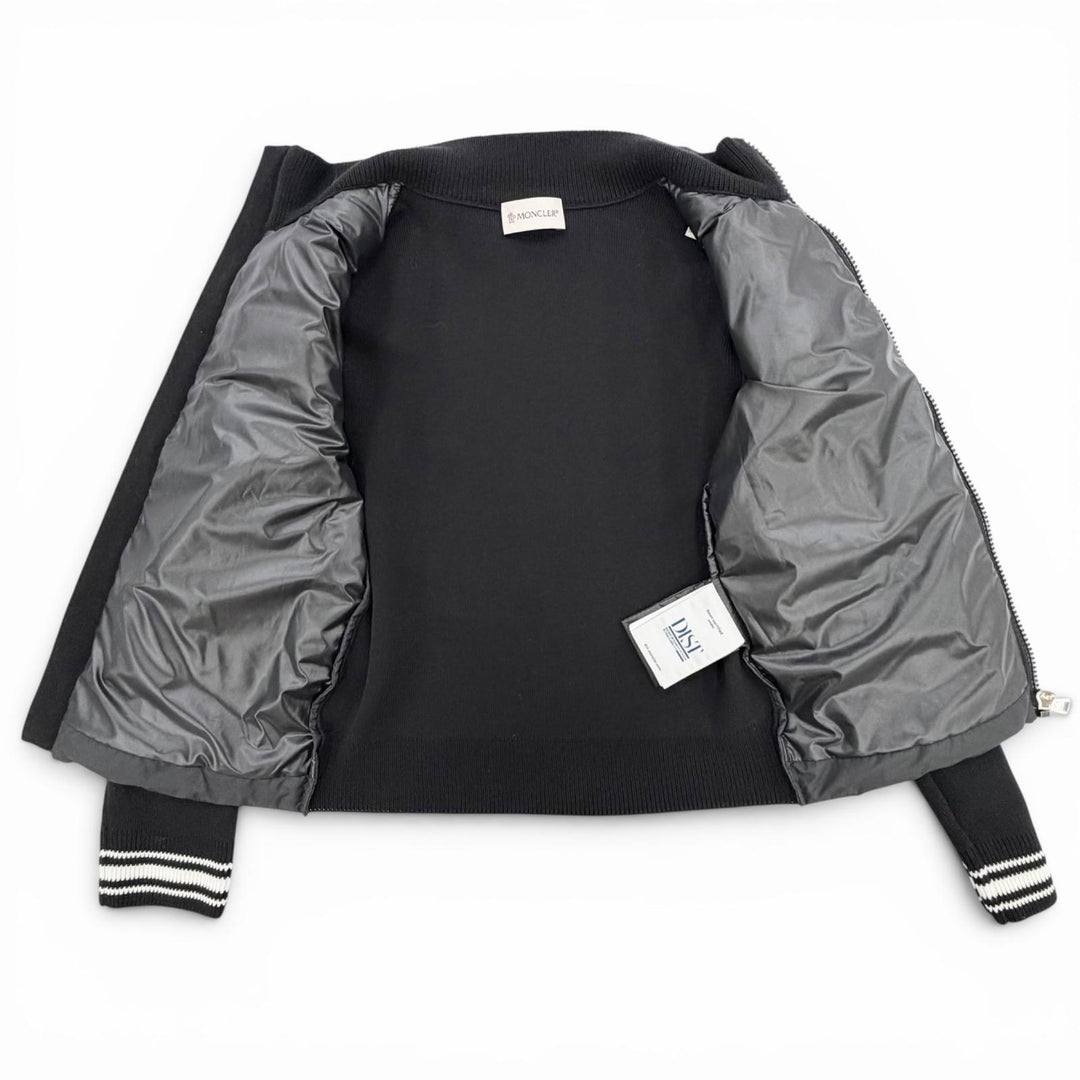 極美品△MONCLER モンクレール 2024年製 ロゴワッペン ニット切替 ジップアップ ダウンジャケット ブラック 10anni 140cm 正規品 キッズ
