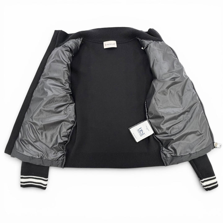 極美品△MONCLER モンクレール 2024年製 ロゴワッペン ニット切替 ジップアップ ダウンジャケット ブラック 10anni 140cm 正規品 キッズ
