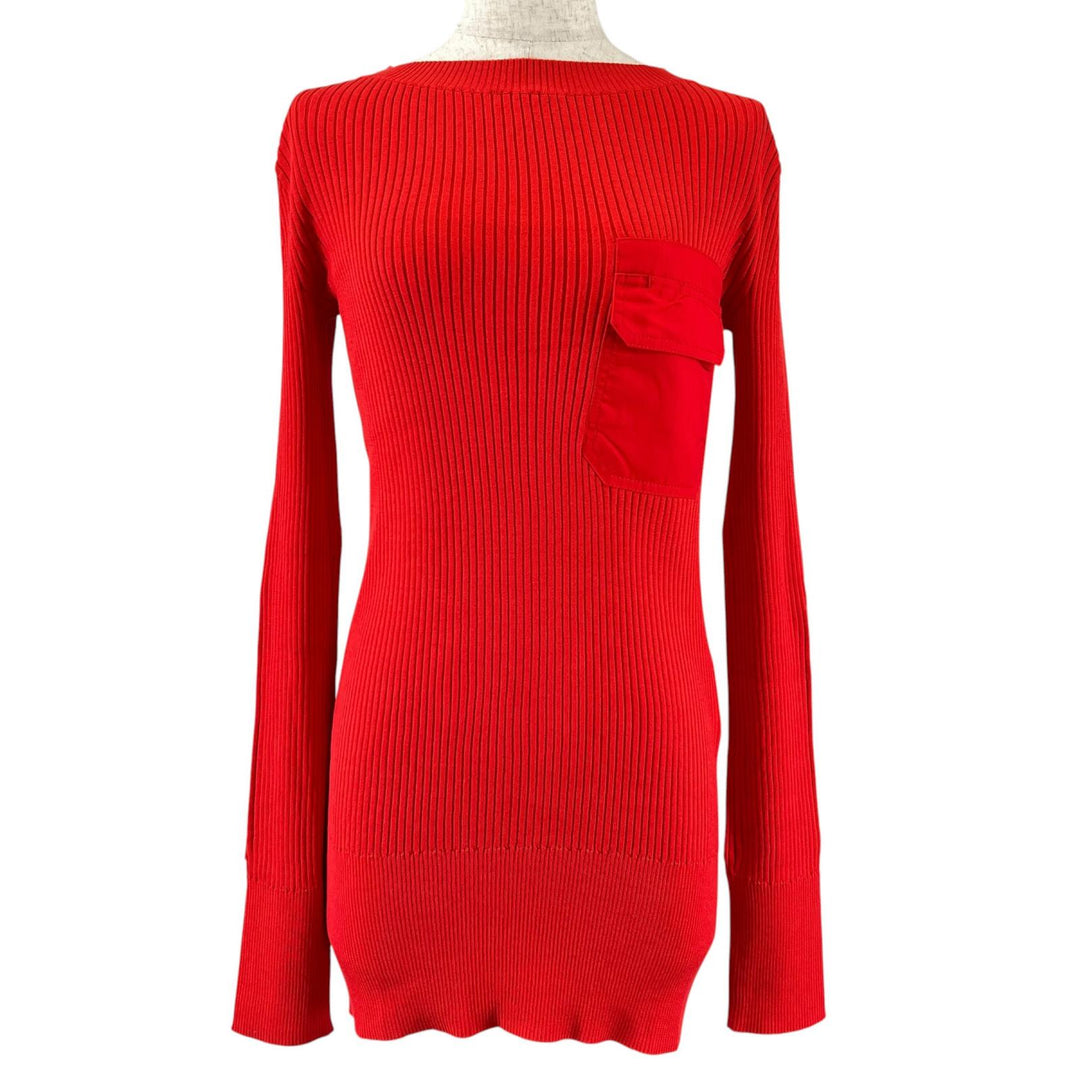 極美品▲Sacai サカイ 21-05552 コットン シルク混 バックオープン リブ ニット ワンピース ミニドレス レッド 1 正規品 レディース