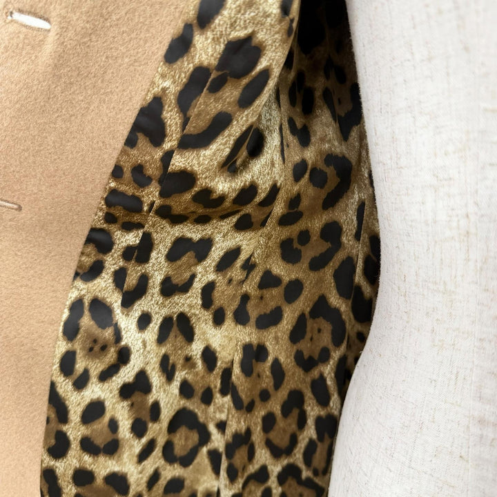未使用品△DOLCE&amp;GABBANA ドルチェ＆ガッバーナ F0941T 黒タグ キャメル100％ 裏地レオパード DGロゴボタン シングルコート 36 正規品