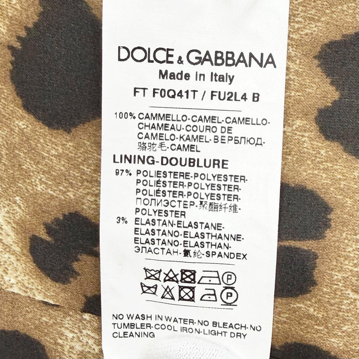 未使用品△DOLCE&amp;GABBANA ドルチェ＆ガッバーナ F0941T 黒タグ キャメル100％ 裏地レオパード DGロゴボタン シングルコート 36 正規品