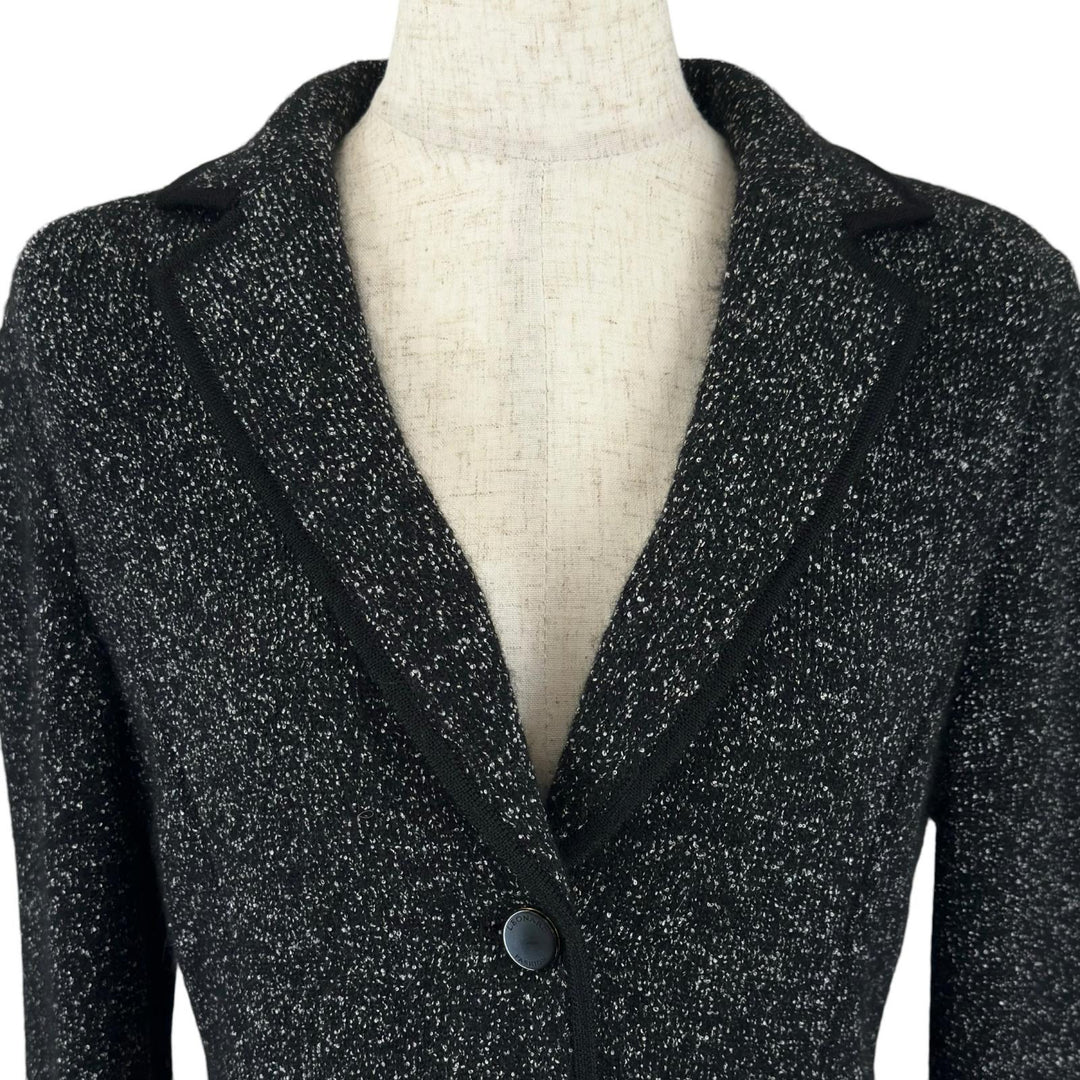 極美品▲LEONARD FASHION レオナール ファッション 0387710 ロゴボタン 袖口花柄 ジャケット ブラック ラメ 34 日本製 正規品 レディース