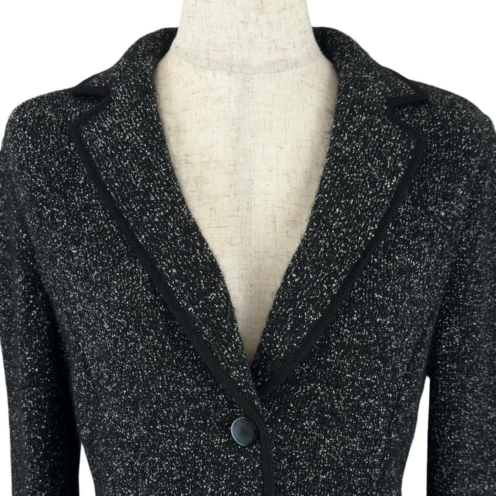 極美品▲LEONARD FASHION レオナール ファッション 0387710 ロゴボタン 袖口花柄 ジャケット ブラック ラメ 34 日本製 正規品 レディース