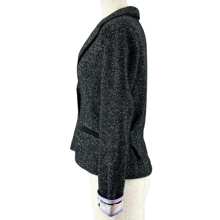 極美品▲LEONARD FASHION レオナール ファッション 0387710 ロゴボタン 袖口花柄 ジャケット ブラック ラメ 34 日本製 正規品 レディース