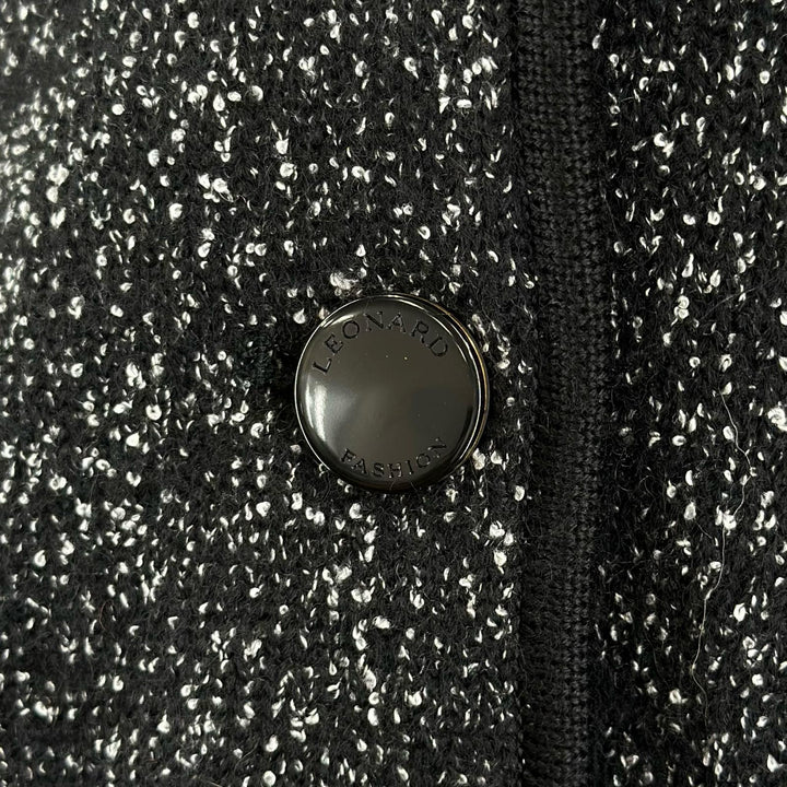 極美品▲LEONARD FASHION レオナール ファッション 0387710 ロゴボタン 袖口花柄 ジャケット ブラック ラメ 34 日本製 正規品 レディース