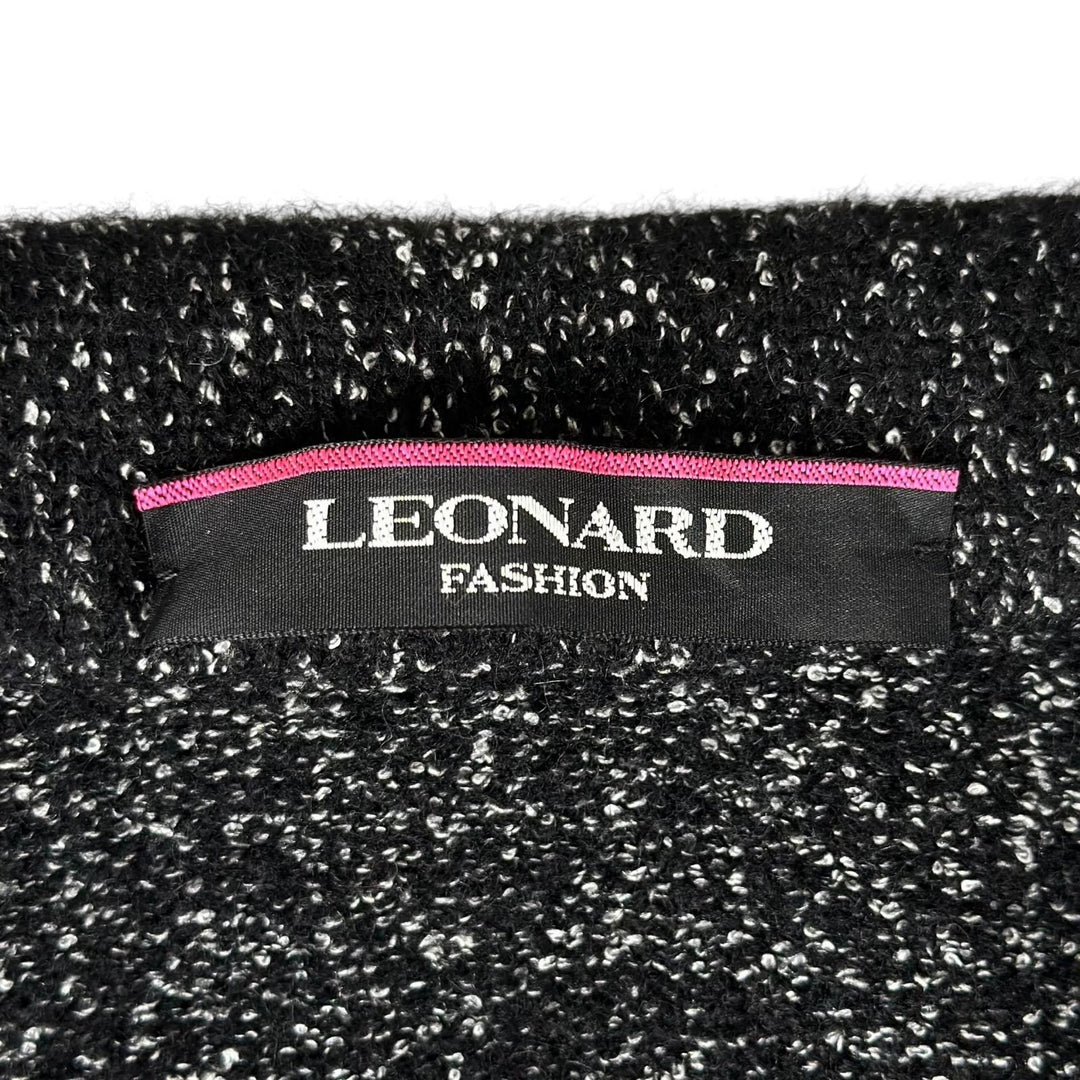 極美品▲LEONARD FASHION レオナール ファッション 0387710 ロゴボタン 袖口花柄 ジャケット ブラック ラメ 34 日本製 正規品 レディース