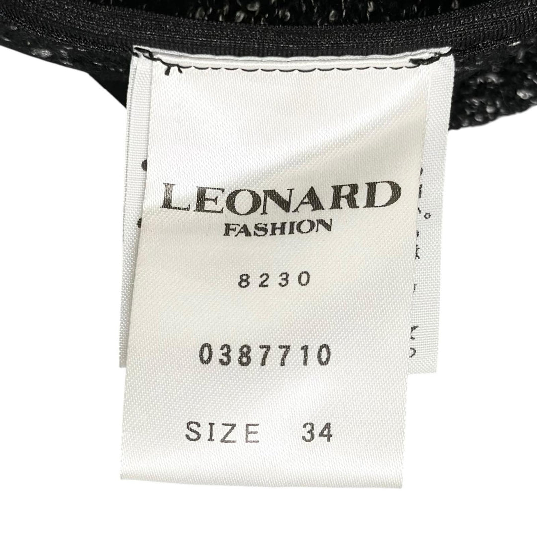 極美品▲LEONARD FASHION レオナール ファッション 0387710 ロゴボタン 袖口花柄 ジャケット ブラック ラメ 34 日本製 正規品 レディース