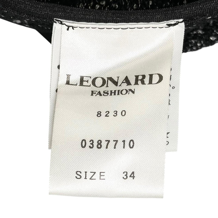 極美品▲LEONARD FASHION レオナール ファッション 0387710 ロゴボタン 袖口花柄 ジャケット ブラック ラメ 34 日本製 正規品 レディース
