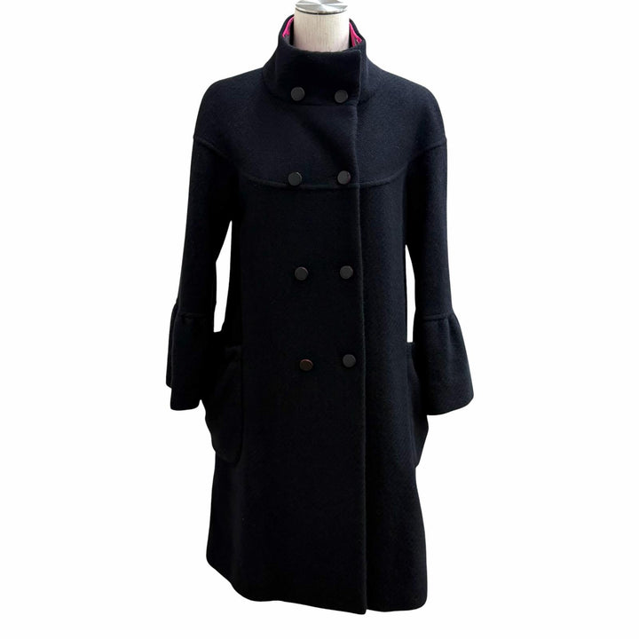 美品★LEONARD FASHION レオナール ファッション 0368989 アンゴラ ウール混 ロゴボタン付 スタンドカラー ベルスリーブ コート 1 正規品