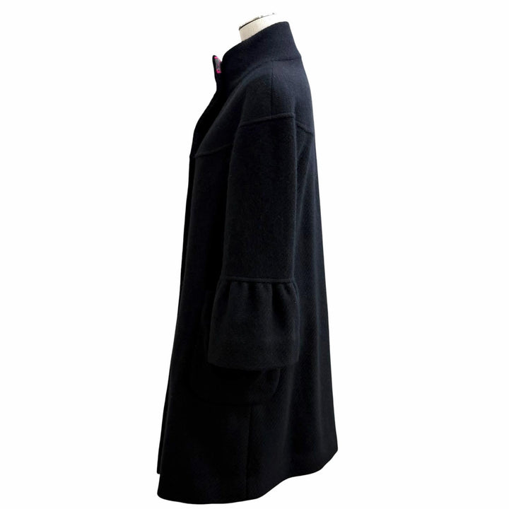 美品★LEONARD FASHION レオナール ファッション 0368989 アンゴラ ウール混 ロゴボタン付 スタンドカラー ベルスリーブ コート 1 正規品