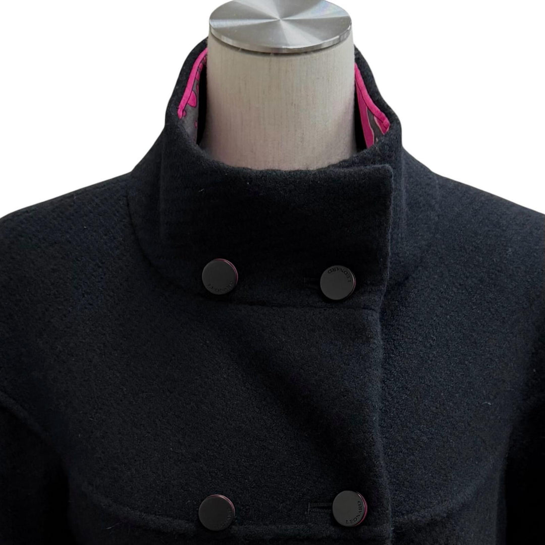 美品★LEONARD FASHION レオナール ファッション 0368989 アンゴラ ウール混 ロゴボタン付 スタンドカラー ベルスリーブ コート 1 正規品