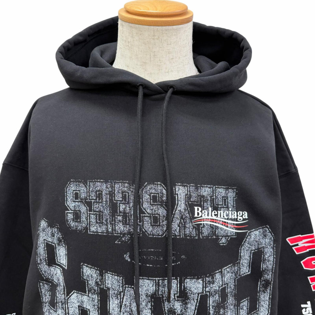 未使用品□BALENCIAGA バレンシアガ 25SS 578135 キャンペーンロゴプリント プルオーバーパーカー フーディー ブラック XS 正規品 メンズ