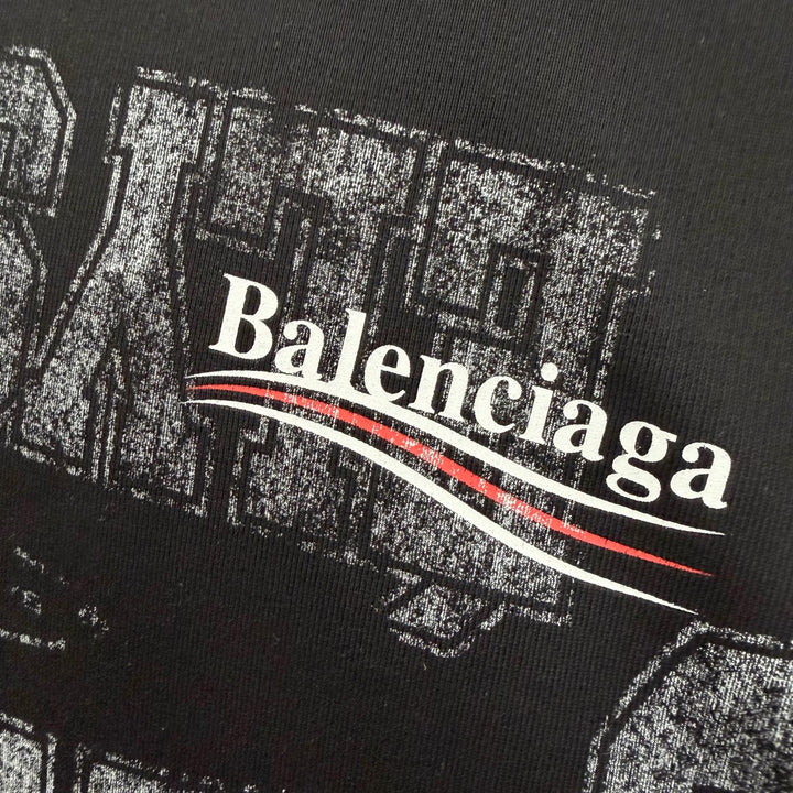 未使用品□BALENCIAGA バレンシアガ 25SS 578135 キャンペーンロゴプリント プルオーバーパーカー フーディー ブラック XS 正規品 メンズ