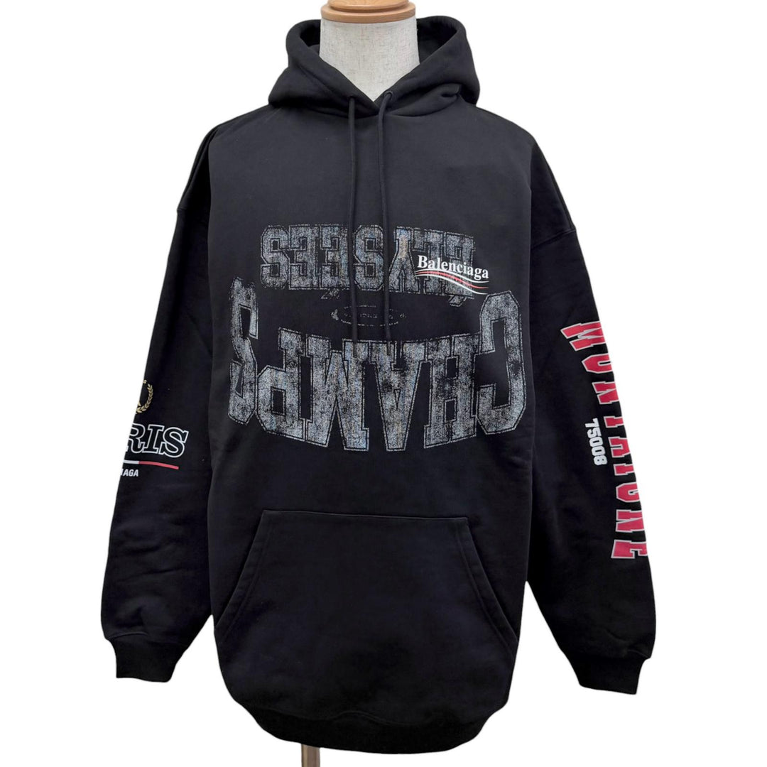 未使用品□BALENCIAGA バレンシアガ 25SS 578135 キャンペーンロゴプリント プルオーバーパーカー フーディー ブラック XS 正規品 メンズ