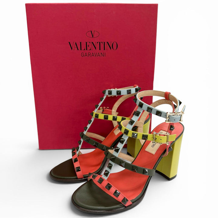 未使用△Valentino Garavani ヴァレンティノガラヴァーニ KW2S0838 ロックスタッズ アンクルストラップ レザー サンダル 36 マルチカラー