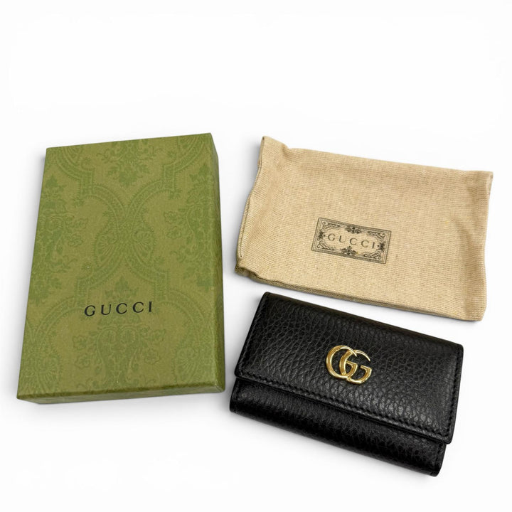極美品▼GUCCI グッチ 456118 レザー ダブルG 6連 キーケース ブラック ゴールド金具 イタリア製 メンズ レディース 箱・保存袋付き