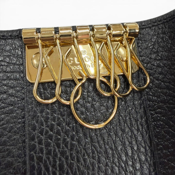 極美品▼GUCCI グッチ 456118 レザー ダブルG 6連 キーケース ブラック ゴールド金具 イタリア製 メンズ レディース 箱・保存袋付き