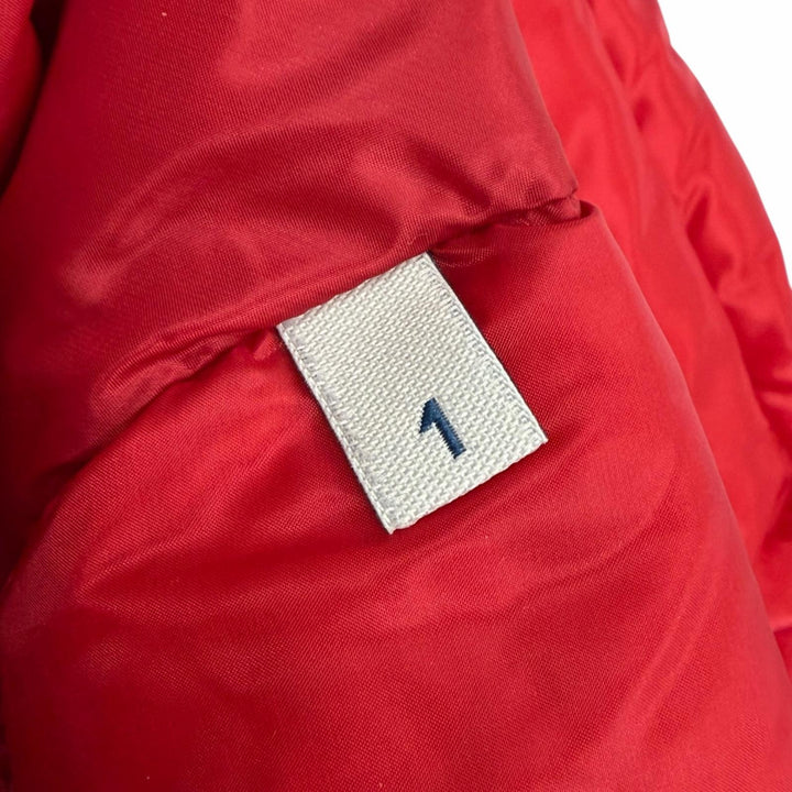 極美品▼MONCLER GENIUS 3 モンクレール ジーニアス 3 HOTZ ワッペン付き ロゴプリント ダウンジャケット レッド 1 伊製 正規品 メンズ