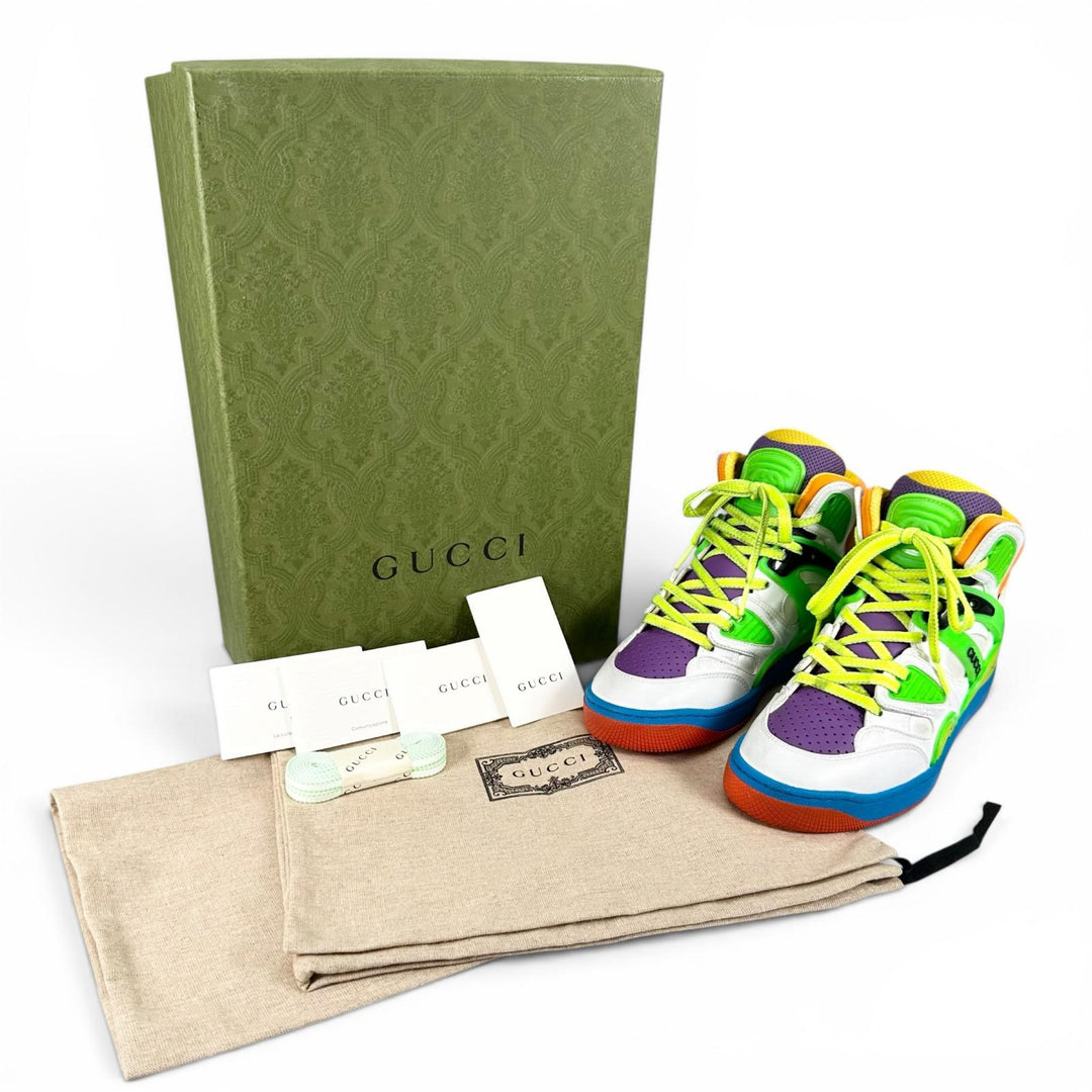 未使用品▲GUCCI グッチ 661310 BASKET バスケット ヴィンテージ加工 レザーハイカットスニーカー 35 伊製 レディース 箱・保存袋付き