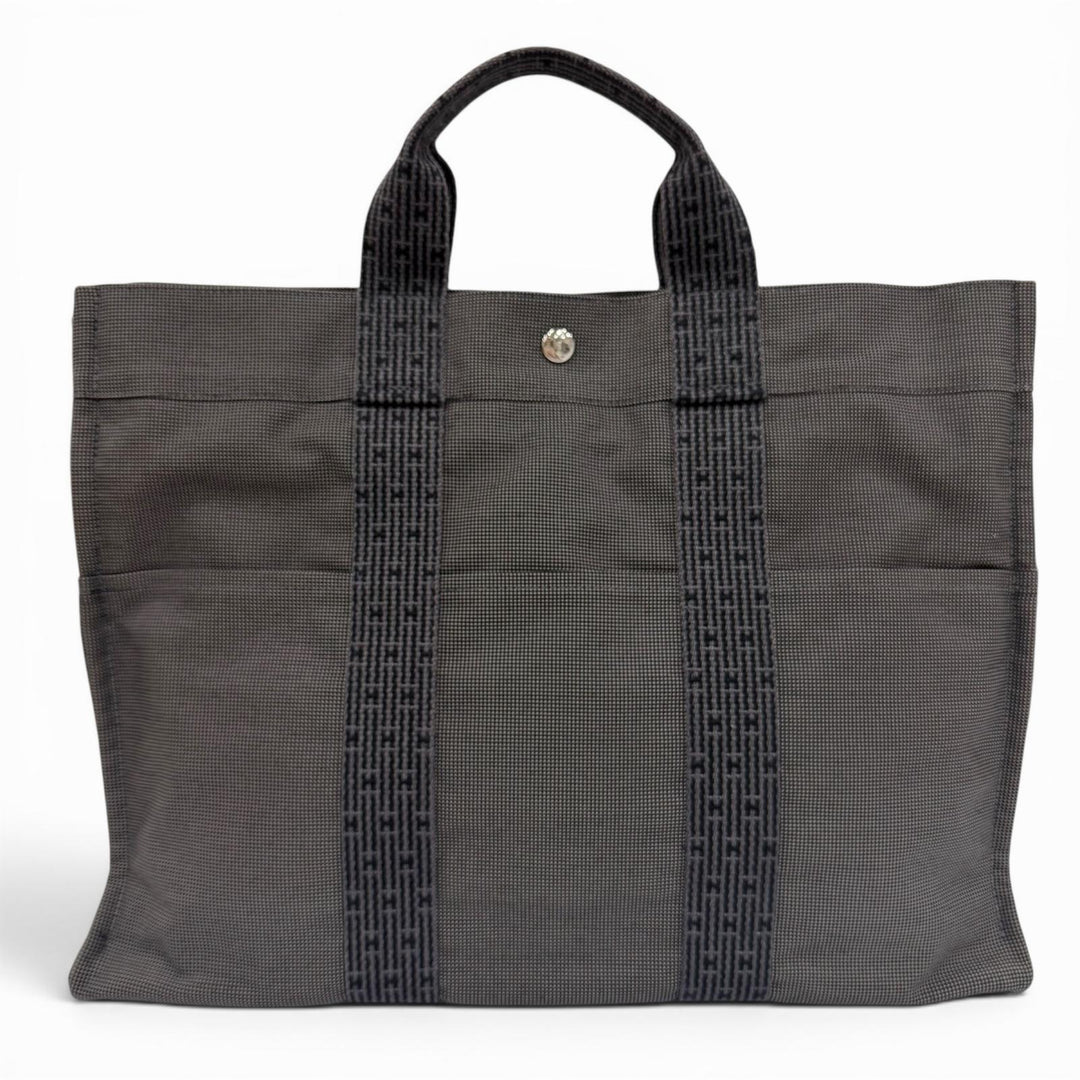 極美品☆HERMES エルメス エールライン MM シルバー金具 セリエ金具 キャンバス トートバッグ ハンドバッグ グレー 仏製 レディース
