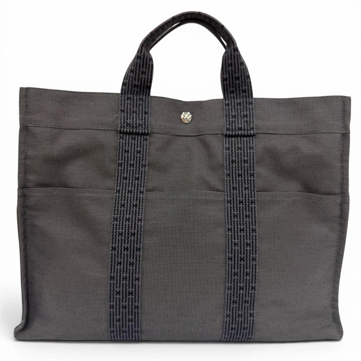 極美品☆HERMES エルメス エールライン MM シルバー金具 セリエ金具 キャンバス トートバッグ ハンドバッグ グレー 仏製 レディース