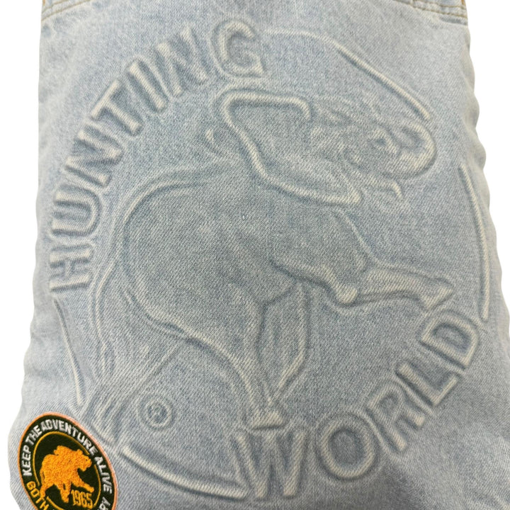 極美品□HUNTING WORLD ハンティングワールド 60周年限定 ビッグロゴ ロゴワッペン デニムトートバッグ ライトブルー USA製 定価27500円