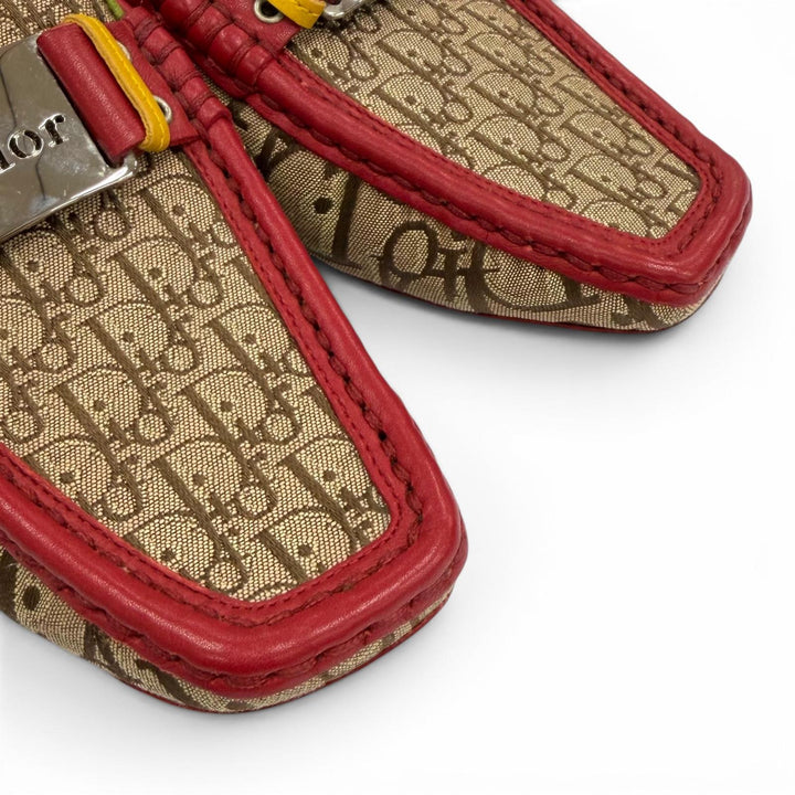 未使用品★Christian Dior クリスチャンディオール ヴィンテージ トロッター ジャガード ローファー ドライビングシューズ ラスタカラー 37