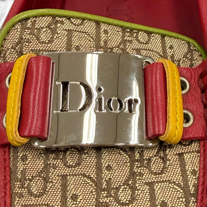 未使用品★Christian Dior クリスチャンディオール ヴィンテージ トロッター ジャガード ローファー ドライビングシューズ ラスタカラー 37