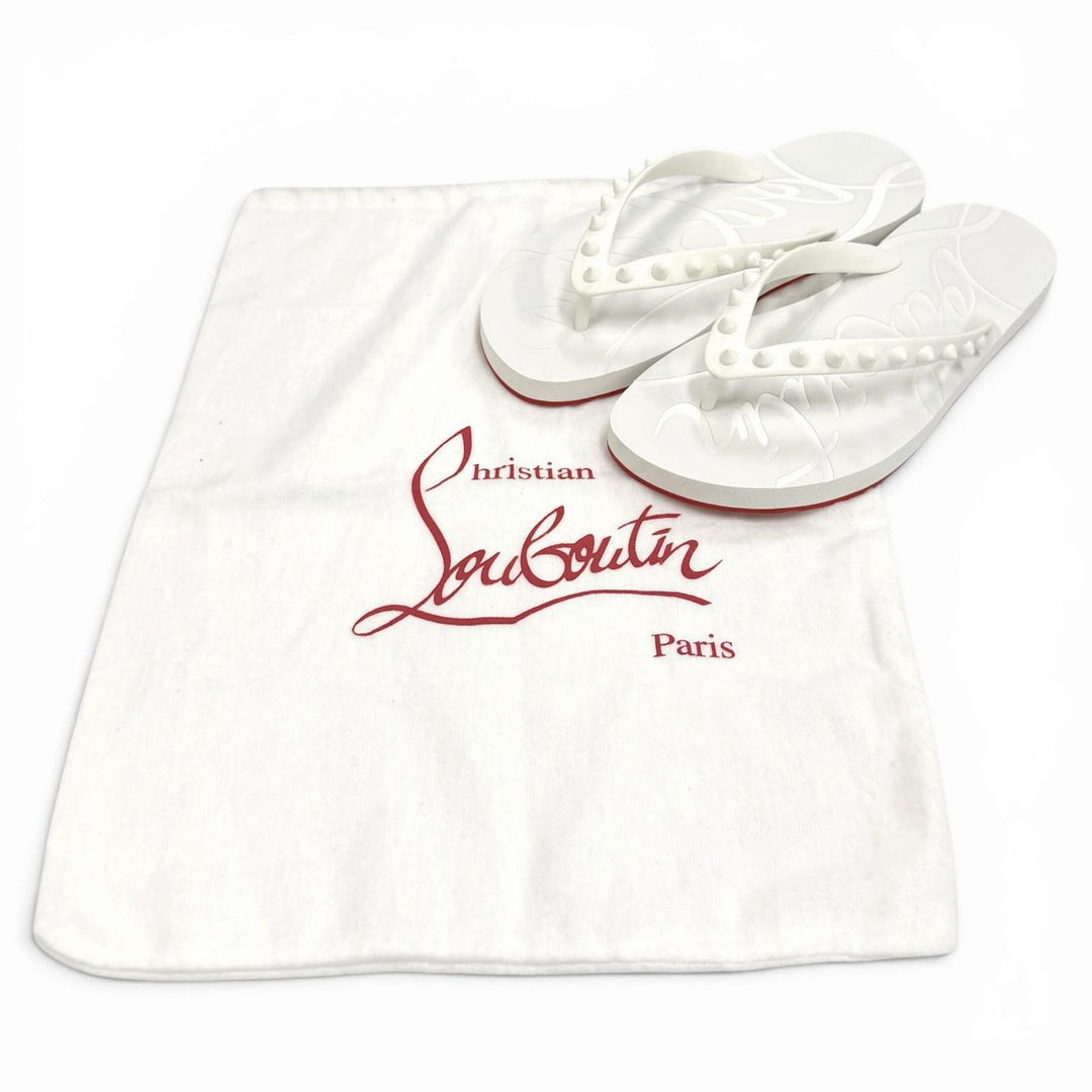 未使用品★Christian Louboutin クリスチャンルブタン スパイク スタッズ ラバー サンダル ビーチサンダル ホワイト 35 伊製 保存袋付