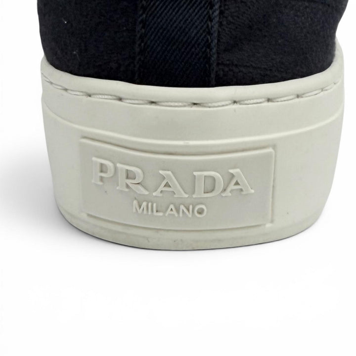 美品★PRADA プラダ 1E407N トライアングルロゴ パターン ファブリック スニーカー ネイビー 36.5 イタリア製 レディース 保存袋付き