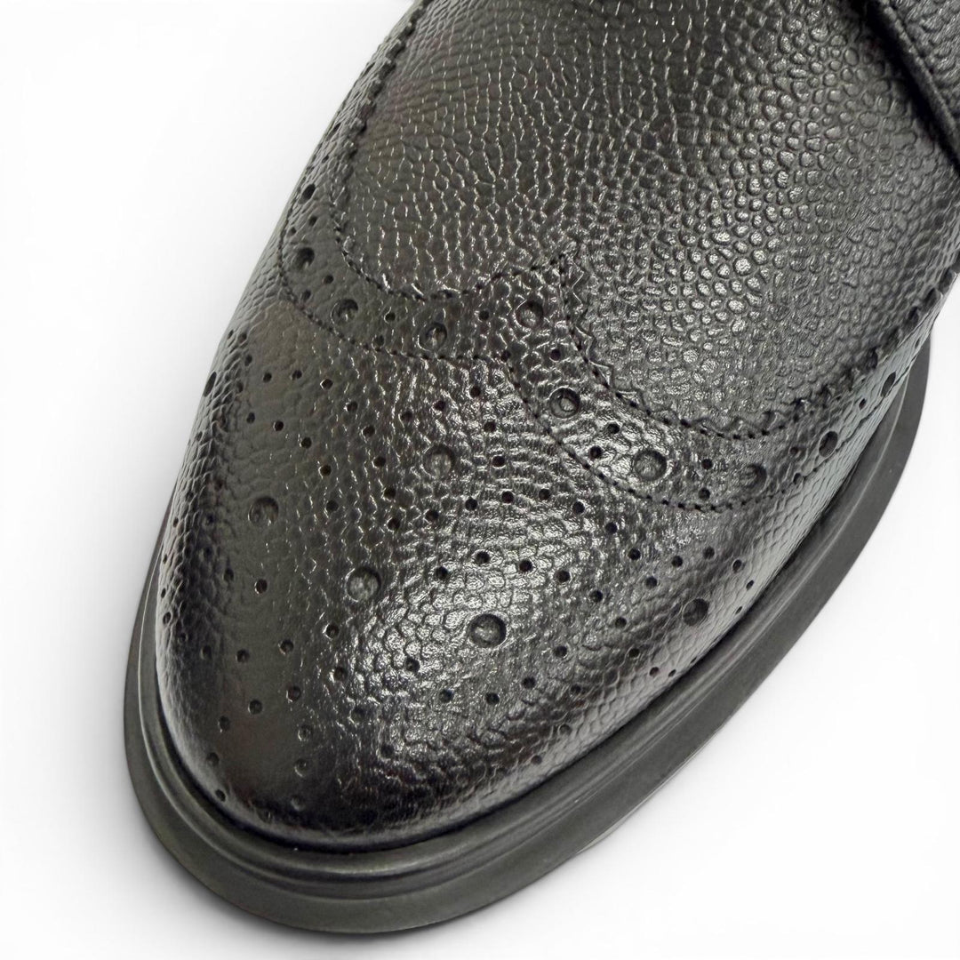 未使用品△THOM BROWNE トムブラウン FFB018B ペブルグレイン ウィングチップ ブーツ レザー アンクルブーツ 黒 38 24.5cm 定価173800円