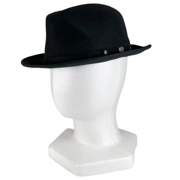 美品▲Borsalino ボルサリーノ ロゴ金具 中折れ帽 フェルトハット 帽子 ブラック 58 メンズ