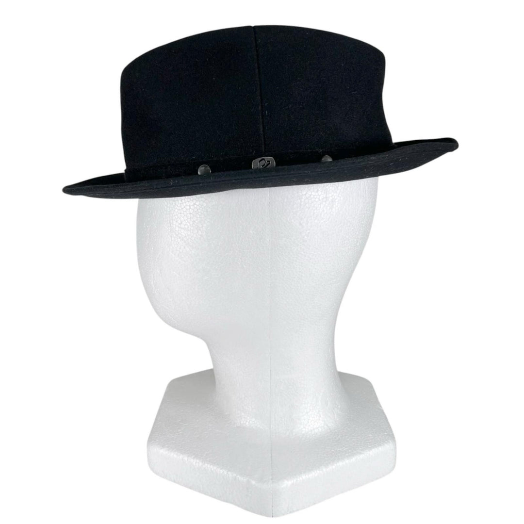 美品▲Borsalino ボルサリーノ ロゴ金具 中折れ帽 フェルトハット 帽子 ブラック 58 メンズ