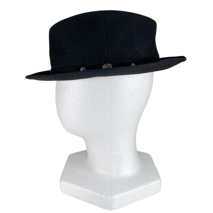 美品▲Borsalino ボルサリーノ ロゴ金具 中折れ帽 フェルトハット 帽子 ブラック 58 メンズ