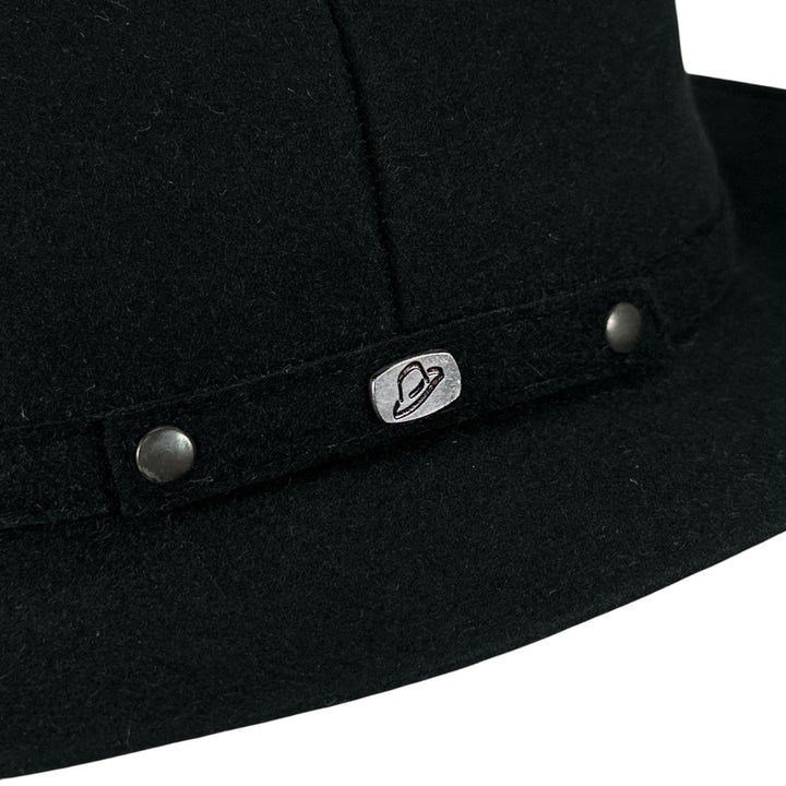 美品▲Borsalino ボルサリーノ ロゴ金具 中折れ帽 フェルトハット 帽子 ブラック 58 メンズ