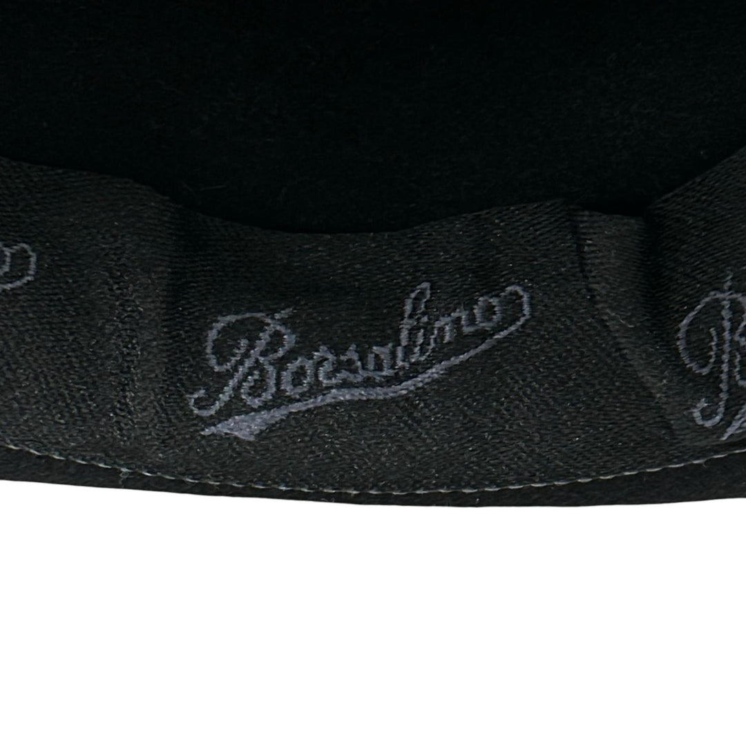 美品▲Borsalino ボルサリーノ ロゴ金具 中折れ帽 フェルトハット 帽子 ブラック 58 メンズ