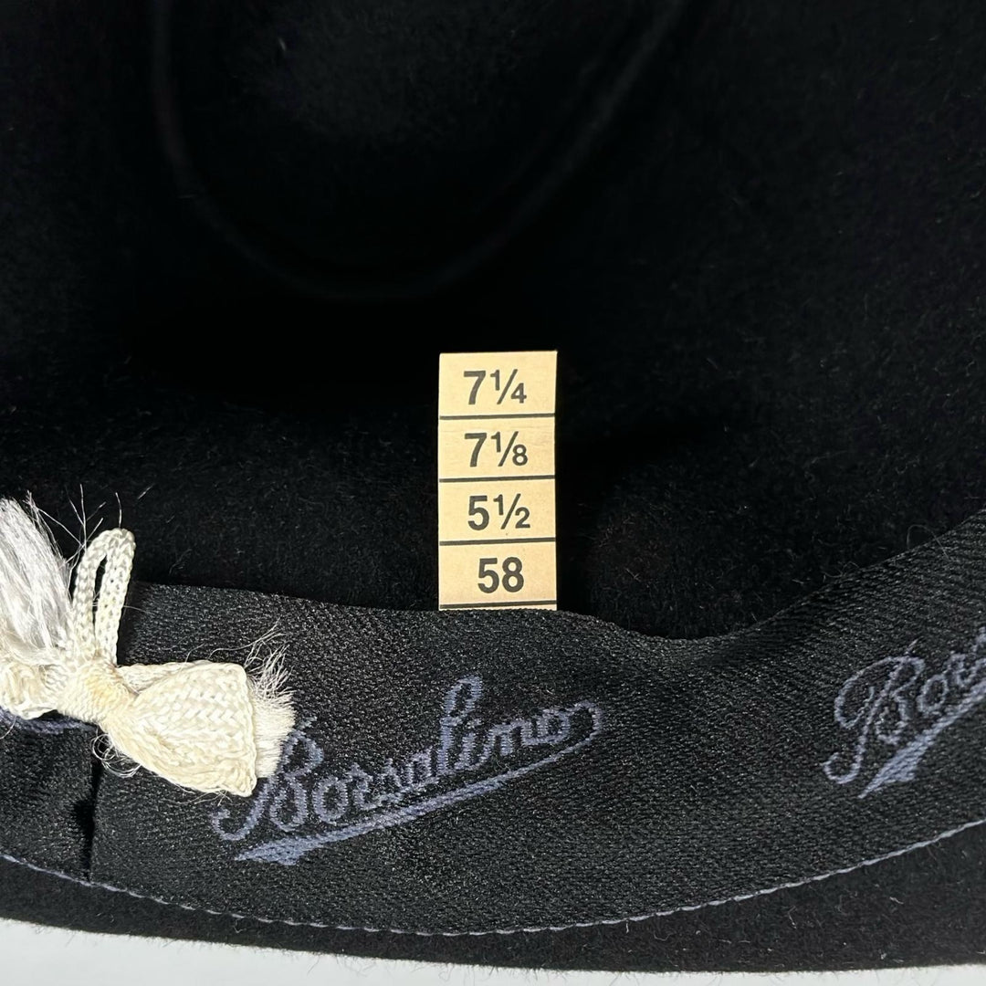 美品▲Borsalino ボルサリーノ ロゴ金具 中折れ帽 フェルトハット 帽子 ブラック 58 メンズ