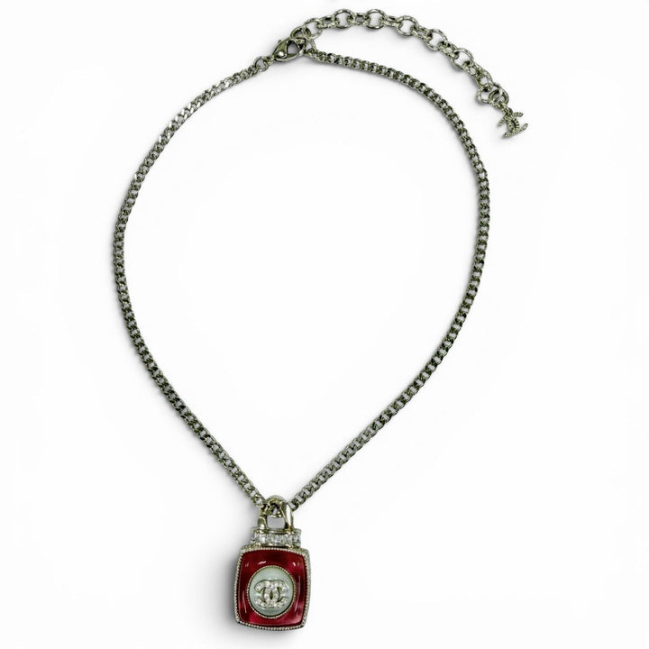 極美品☆CHANEL シャネル A22C ココマーク ラインストーン 香水モチーフ ペンダント ネックレス ゴールド ピンク フランス製 レディース