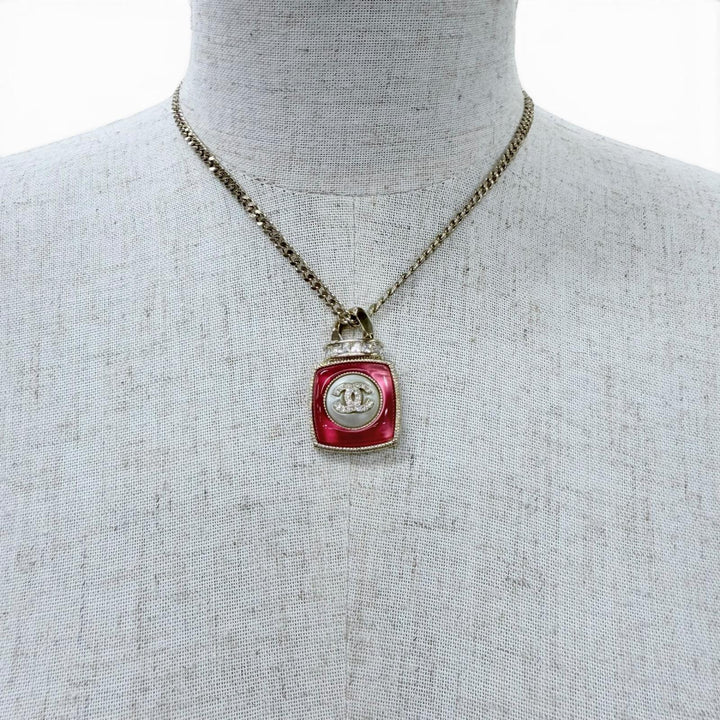 極美品☆CHANEL シャネル A22C ココマーク ラインストーン 香水モチーフ ペンダント ネックレス ゴールド ピンク フランス製 レディース