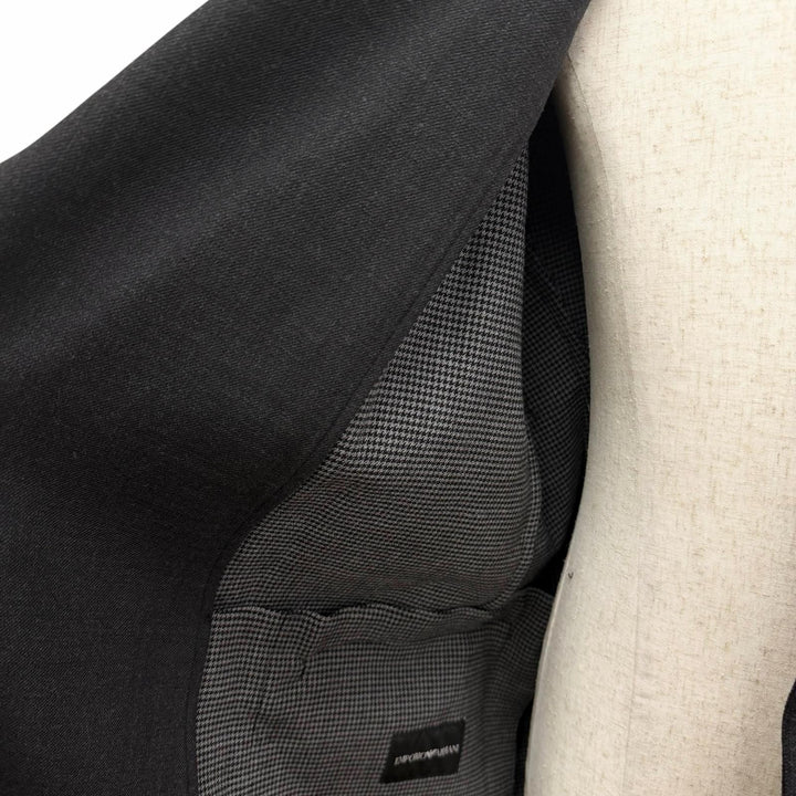 極美品□EMPORIO ARMANI エンポリオ アルマーニ 黒タグ 裏グレンチェック柄 ダブルブレスト チェスターコート チャコール 54 伊製 正規品