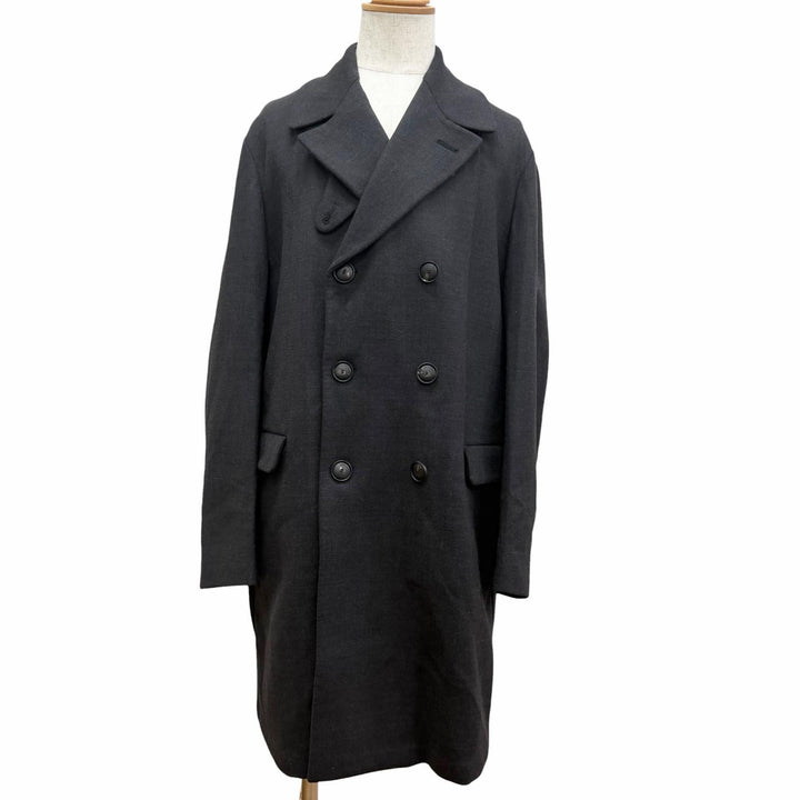極美品□EMPORIO ARMANI エンポリオ アルマーニ 黒タグ 裏グレンチェック柄 ダブルブレスト チェスターコート チャコール 54 伊製 正規品